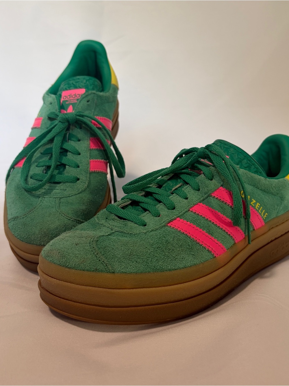 Adidas Gazelle Bold Court Green Lucid Pink Platform Sneakers US 8 EU 40